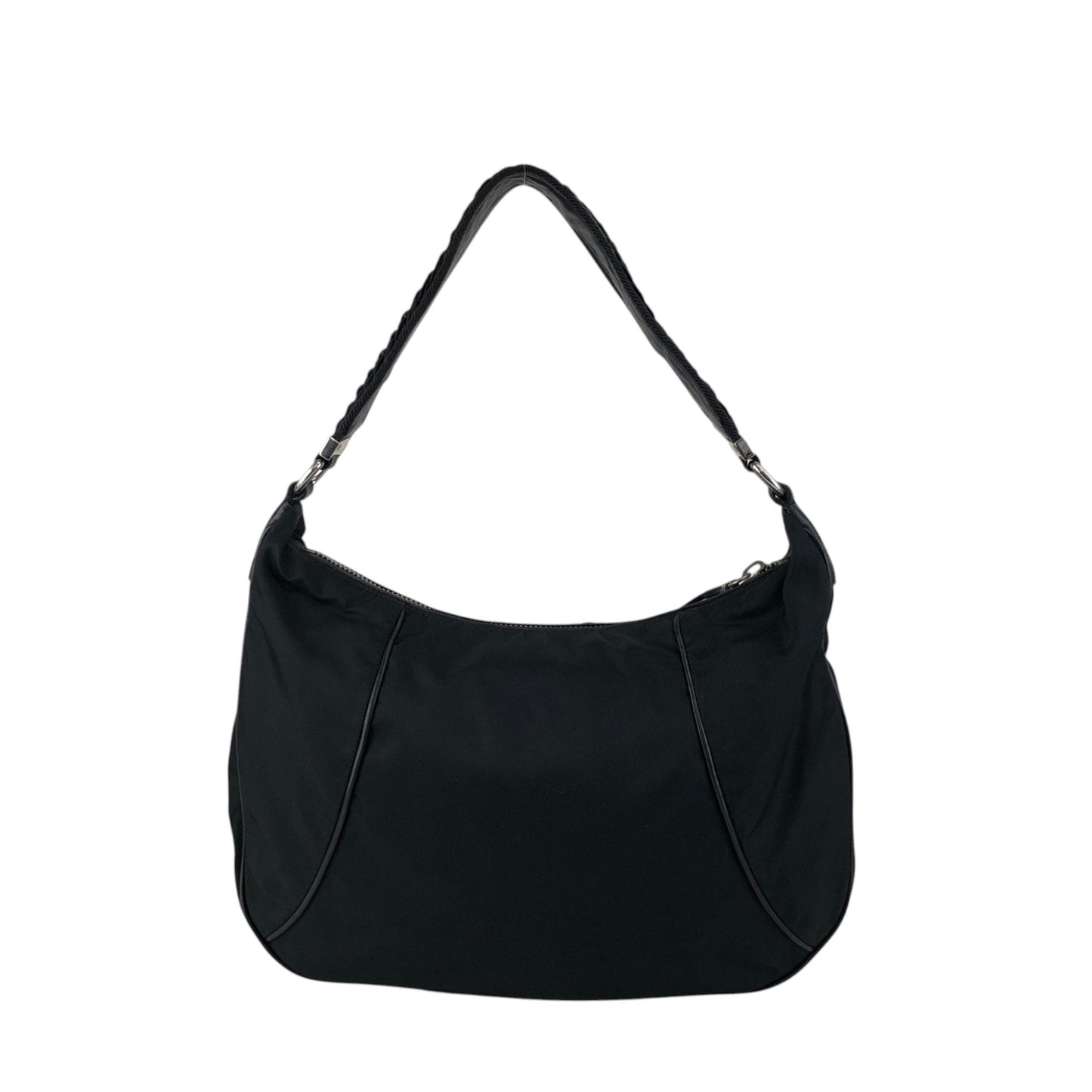 PRADA Tessuto Triangle Logo Shoulder bag Hobobag Black Vintage hub83u