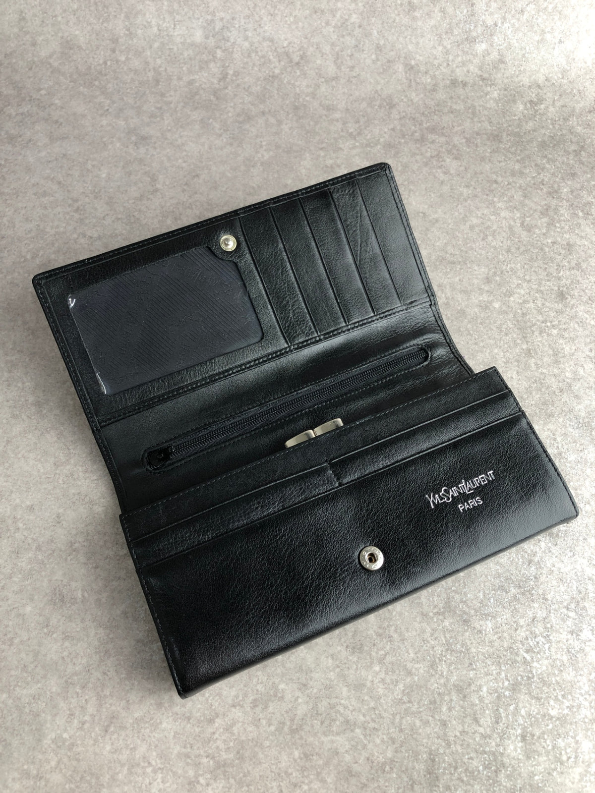 Yves Saint Laurent YSL Logo Long Wallet Black Vintage eh7xmb