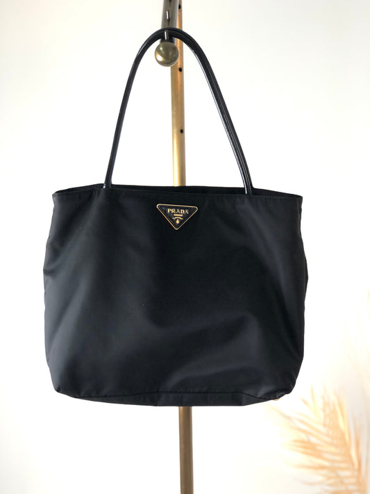 PRADA Triangle Logo Nylon Handbag Totebag Black Vintage gpk8yf