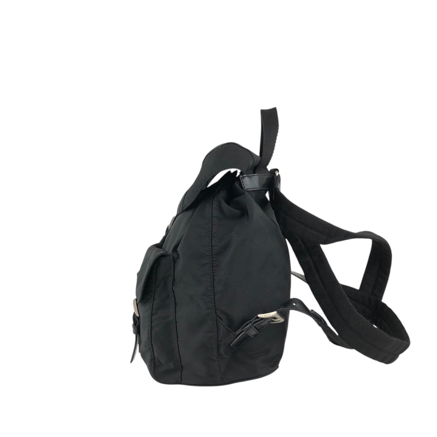 PRADA 三角形標誌雙口袋背包黑色復古 482mjk