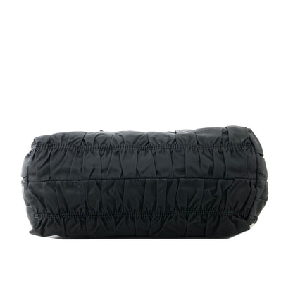 PRADA Logo Motif shirring Nylon Two-way Handbag Shoulder bag Black Vintage vbrtdm