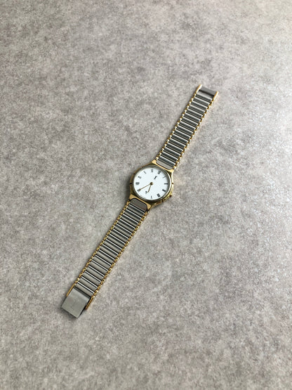 Yves Saint Laurent YSL Logo Quartz Watch Silver×Gold 291842 Vintage jav7in