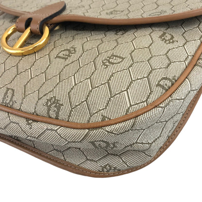 Christian Dior 蜂巢圖案 PVC 皮革肩背包 米色復古 d6n84p 