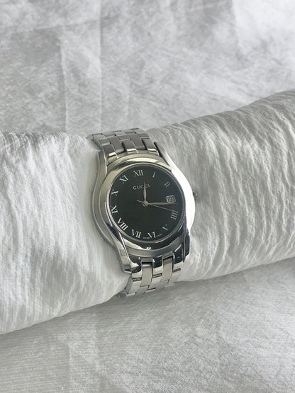 GUCCI Quartz Watch Silver×Black 5500M Vintage naczc4