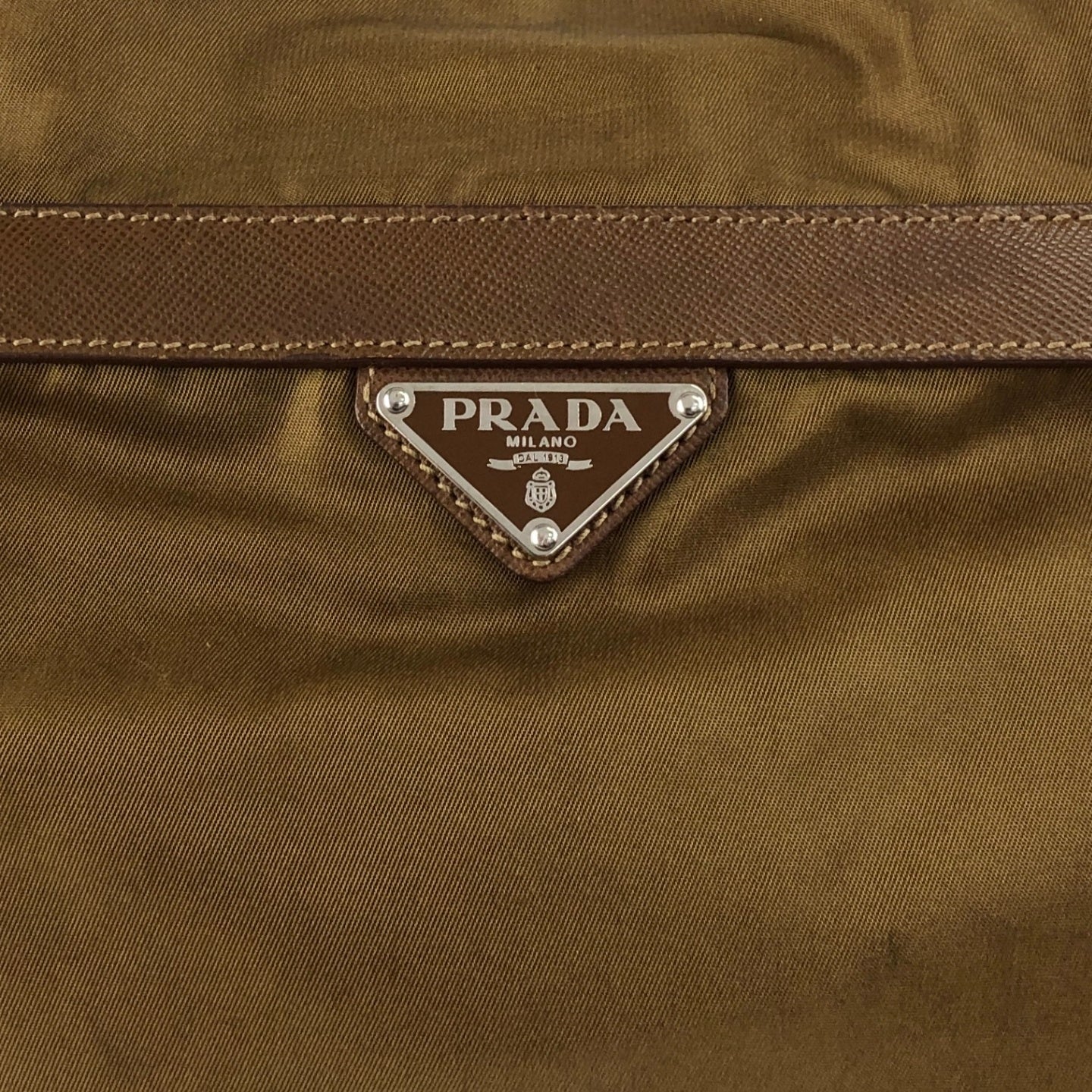 PRADA Tessuto Triangle Logo Double Pocket Handbag Shoulder bag Beige Vintage cgzz8n