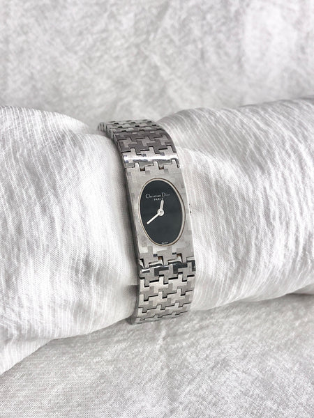 Christian Dior Logo Bangle Quartz Watch Silver D70-100 Vintage