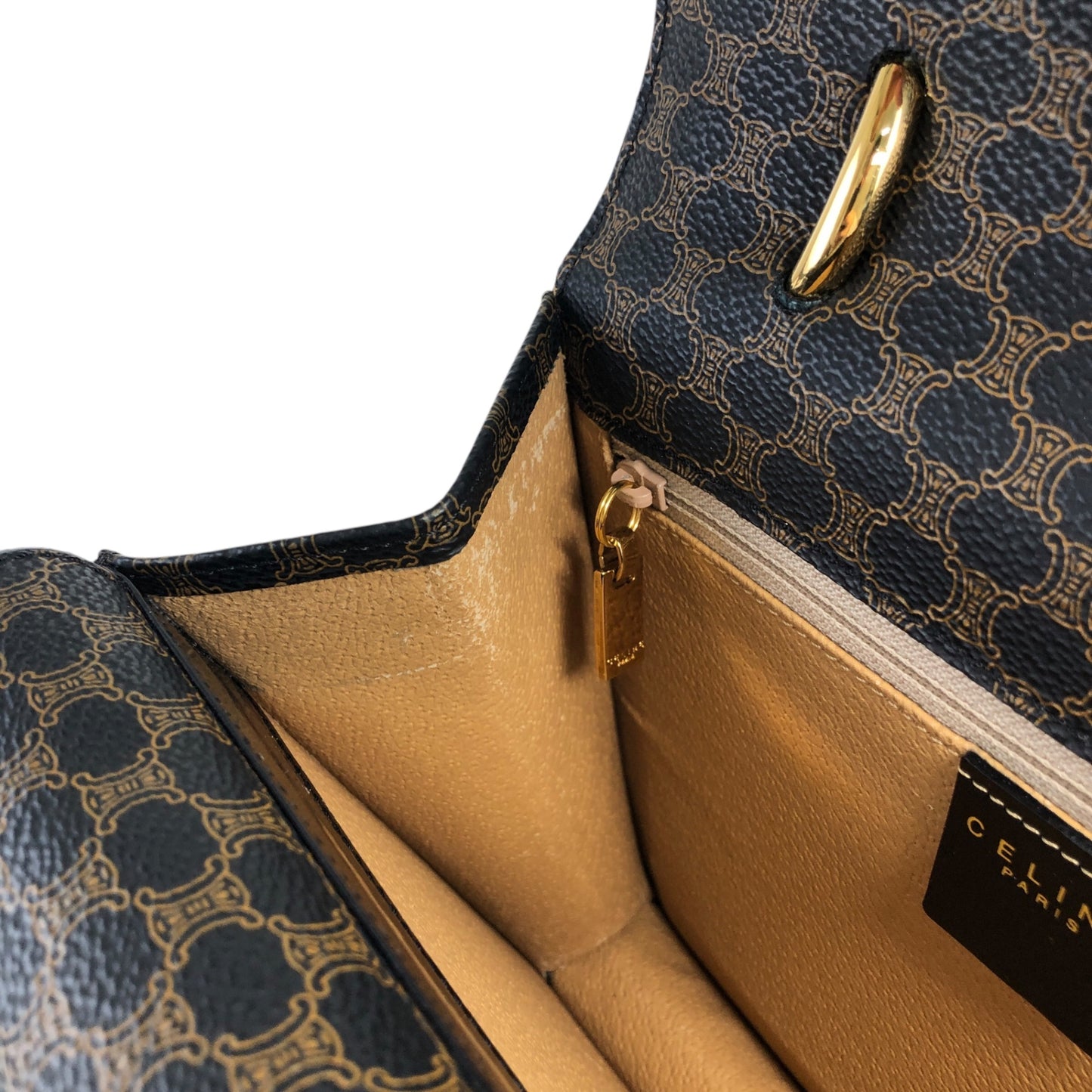 CELINE Macadam Horseshoe Double Flap Handbag Black Vintage eir5v4