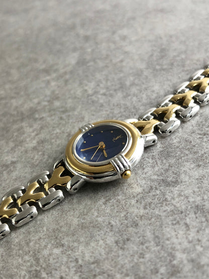 Yves Saint Laurent YSL Logo Quartz Watch Silver×Black 700154 Vintage nmcbrg