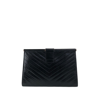 Yves Saint Laurent YSL Logo Bias Stitch Clutch bag Black Vintage nx3mxp