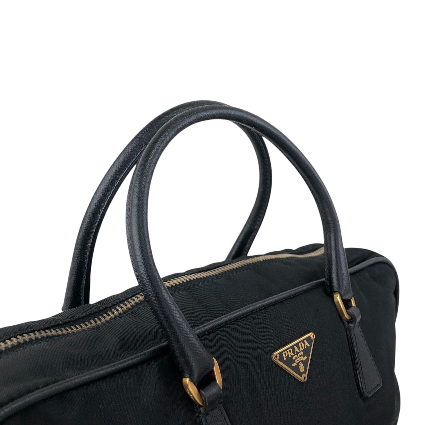 PRADA Tessuto Triangle Logo Small Boston bag Handbag Black BL0088 Vintage yaijvh