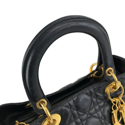 Christian Dior Lady Dior Cannage Charm Handbag Black Vintage 5udh48