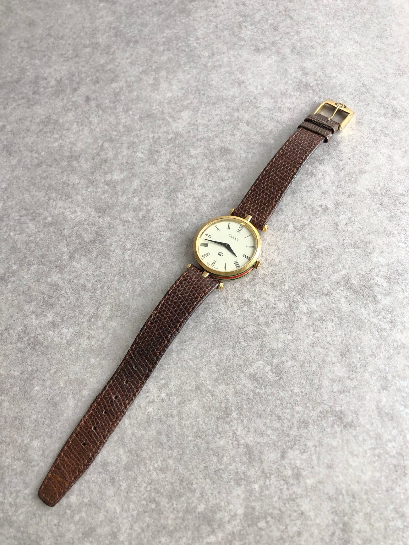 GUCCI Sherry Line Watch Gold×Brown Vintage bunxe7