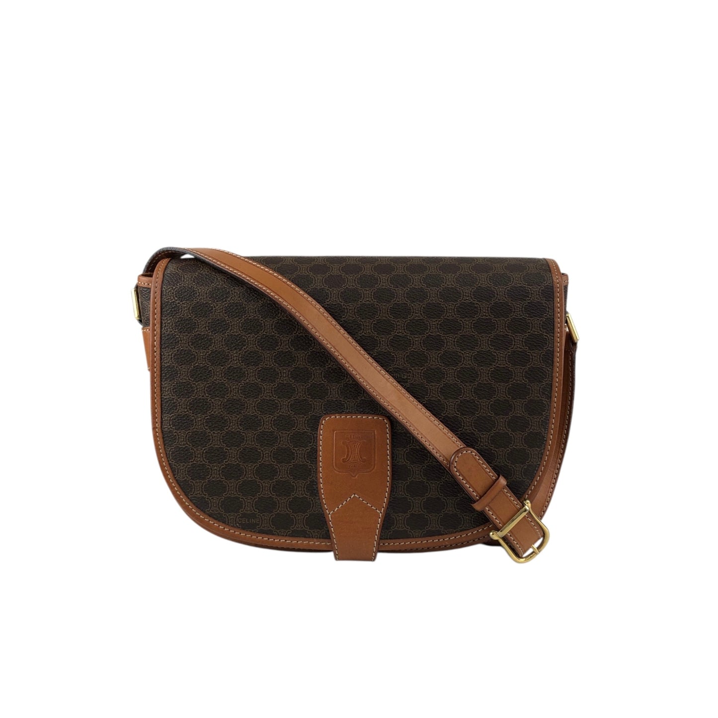CELINE Macadam Blason Flap Shoulder bag Brown Vintage 2etvvm