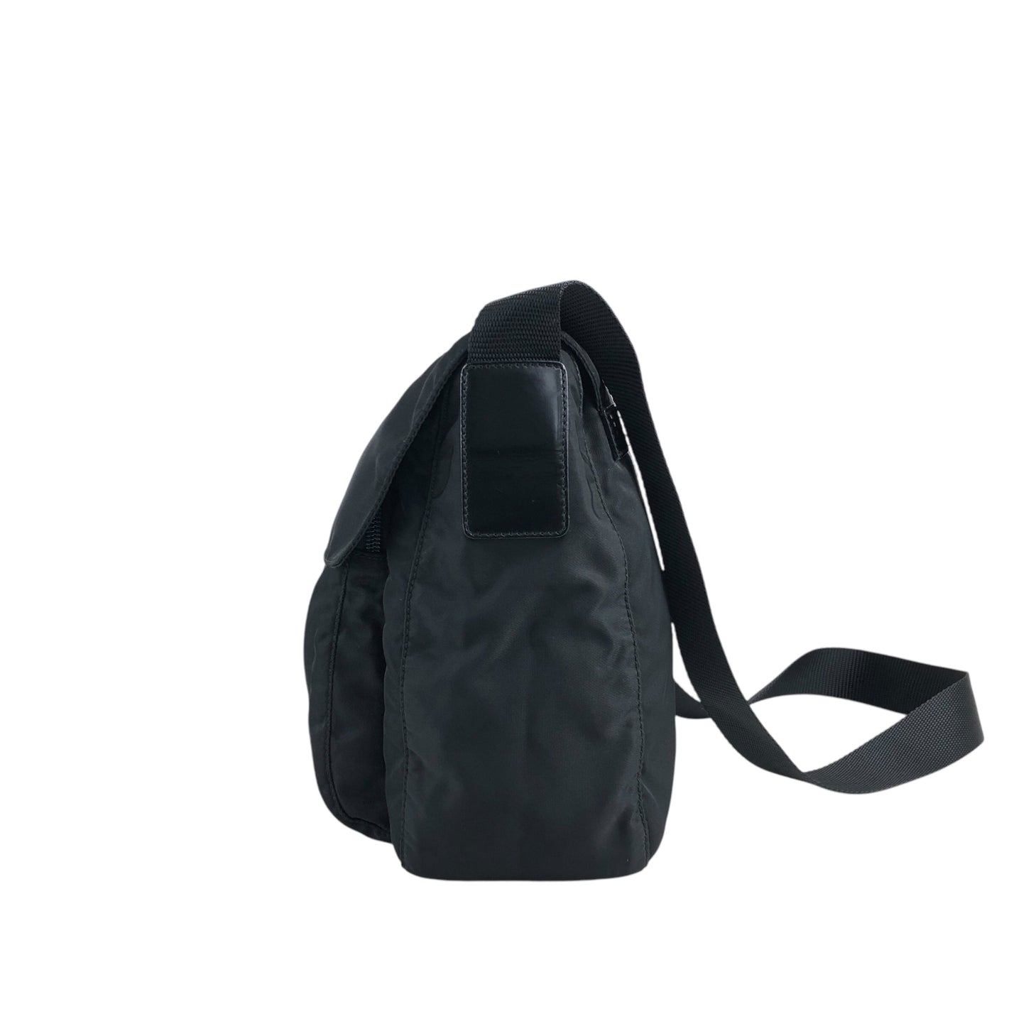 PRADA Triangle Logo Front Buckle Shoulder bag Black Vintage cxgmd6