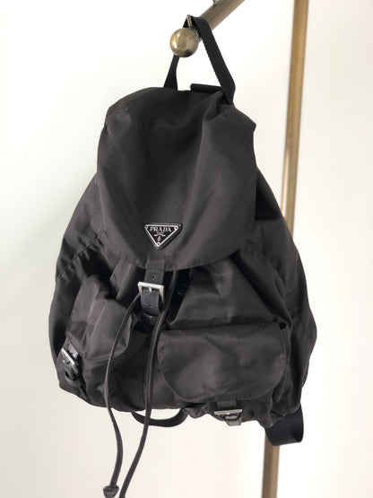 PRADA Triangle Logo Double Pocket Nylon Backpack Brown Vintage 8ye78x