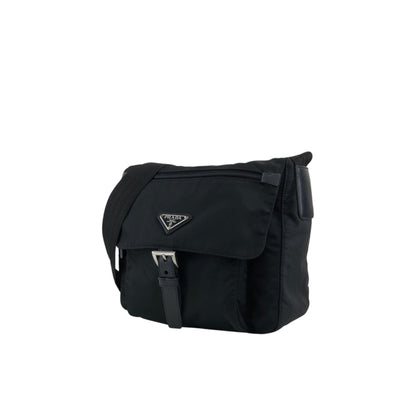 PRADA Tessuto Triangle Logo Front Buckle Shoulder bag Black Vintage fsnzjh