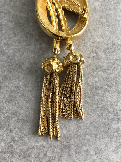 Christian Dior Tassel Brooch Gold Vintage t5dyy3