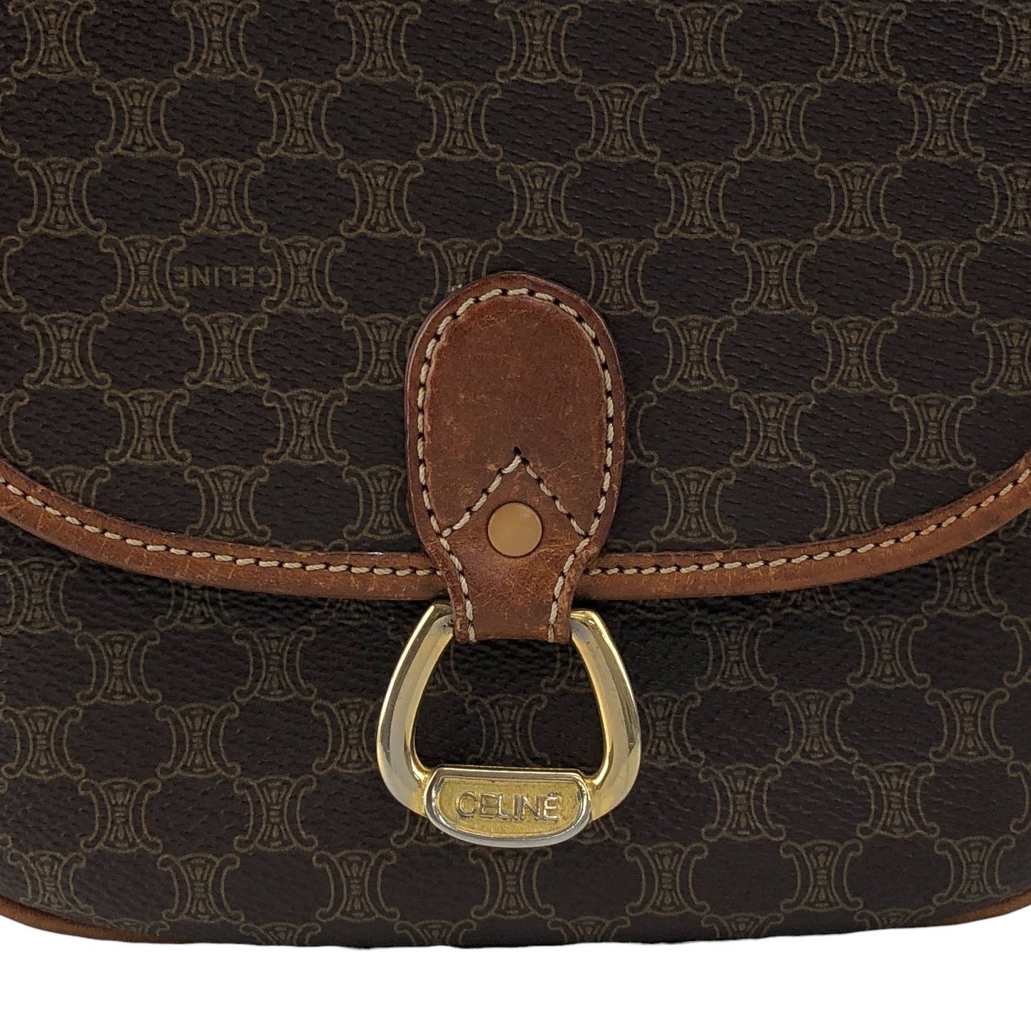 CELINE Macadam Horse Bit Shoulder bag Brown Vintage ejz44f