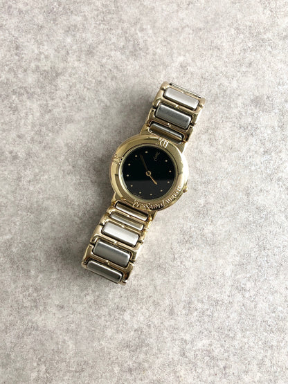 Yves Saint Laurent YSL Logo Quartz Watch Silver×Gold 4620-E60657Y Vintage 6iv5j7