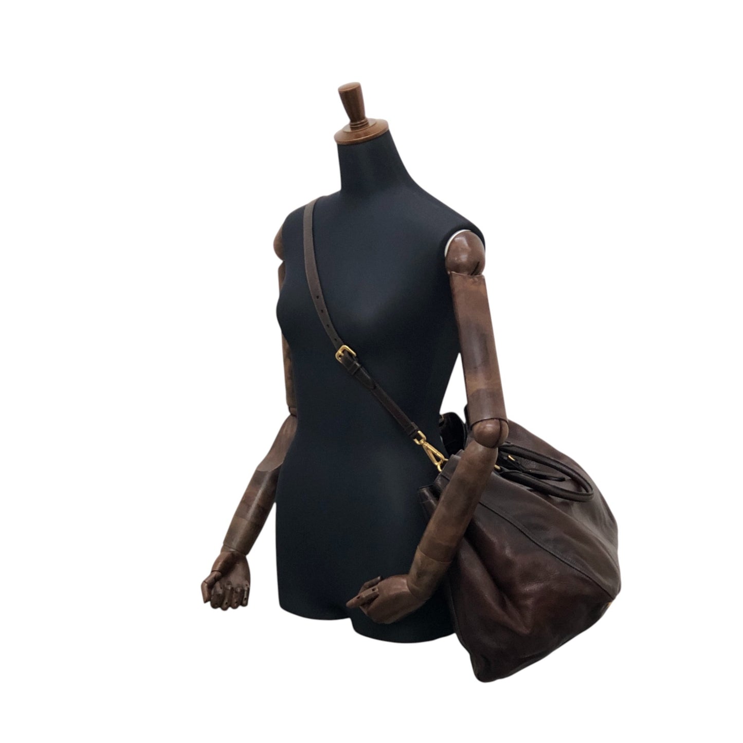 PRADA Logo Two-way Handbag Shoulder bag Brown Vintage ujn2cg