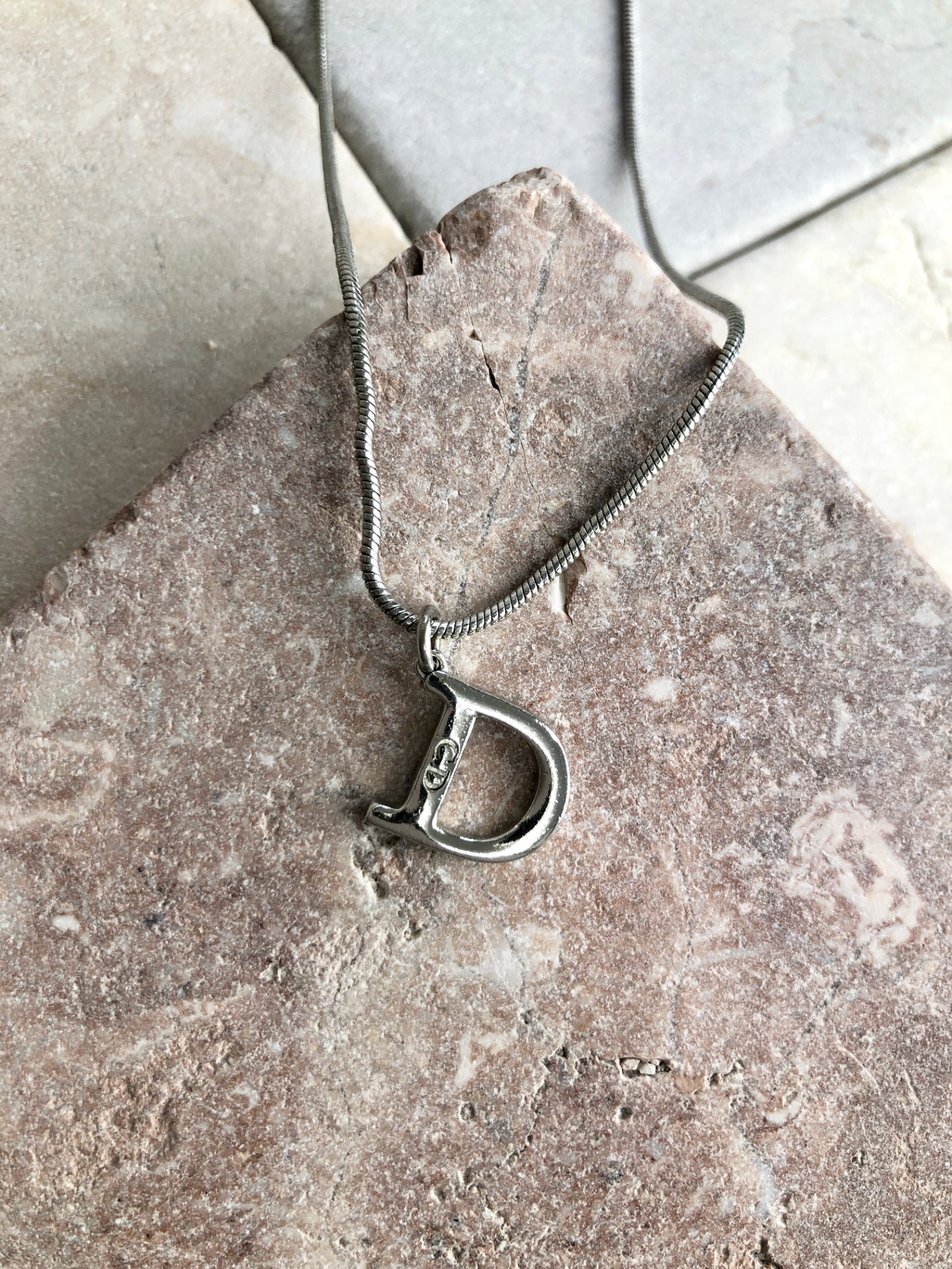 Christian Dior D Motif Necklace Silver Vintage uxg4nx