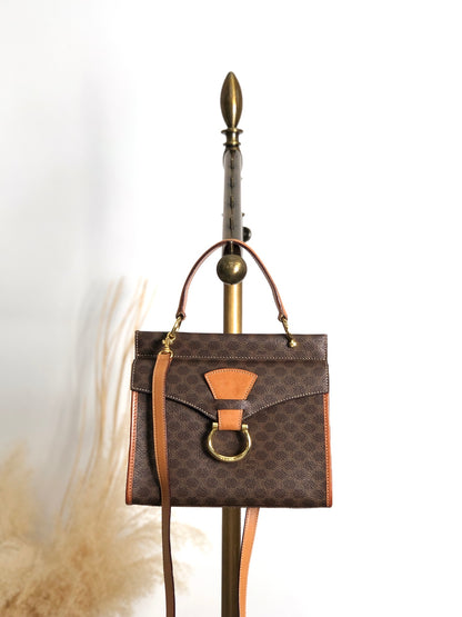 CELINE Macadam Gancini Two-way Handbag Shoulder bag Brown Vintage kgm5ej