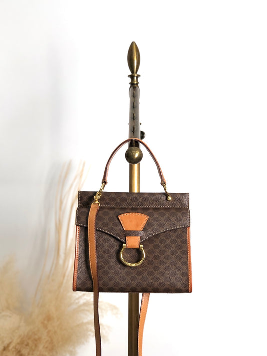 CELINE Macadam Gancini Two-way Handbag Shoulder bag Brown Vintage kgm5ej