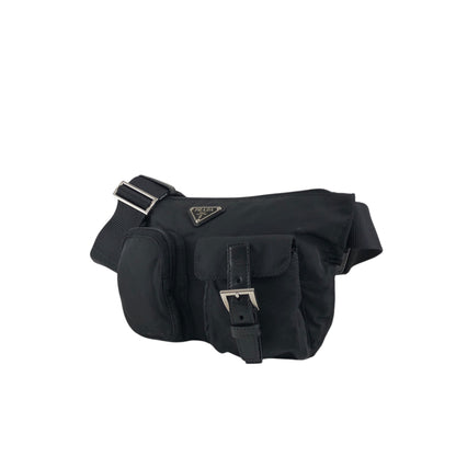 PRADA Triangle Logo Front Pocket Shoulder bag Black Vintage cydhig