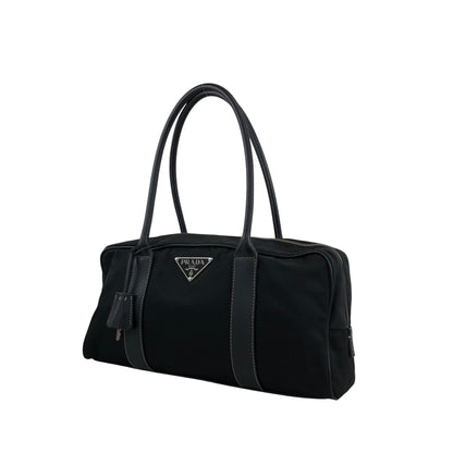 PRADA Tessuto Triangle Logo Padlock Small Boston bag Handbag Black Vintage xxiw34