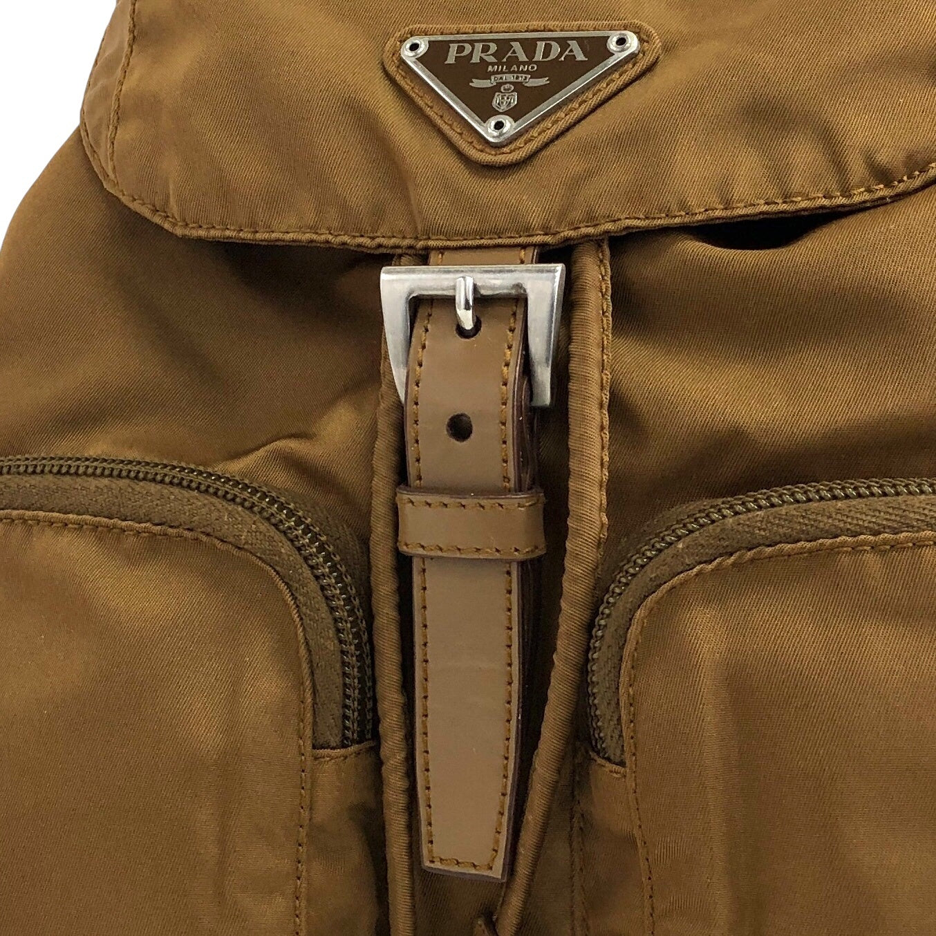 PRADA Triangle Logo Double Pocket Backpack Brown Vintage rne3iv