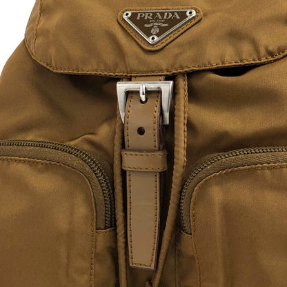 PRADA Triangle Logo Double Pocket Backpack Brown Vintage rne3iv
