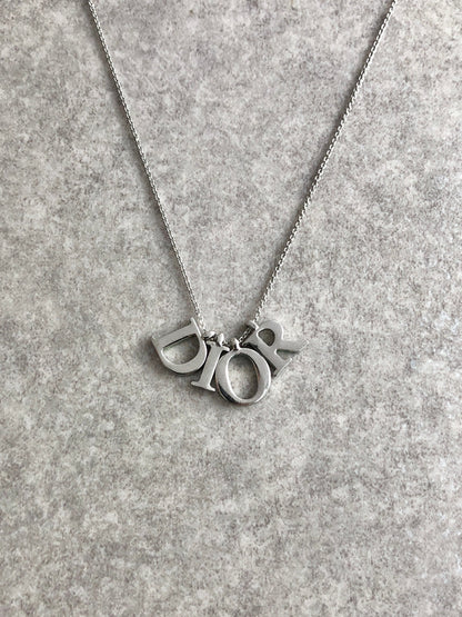 Christian Dior Logo Motif Necklace Silver Vintage 7y523w