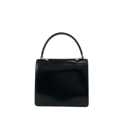 CELINE Gancini Double Flap Top Handle Handbag Black Vintage ku22zn