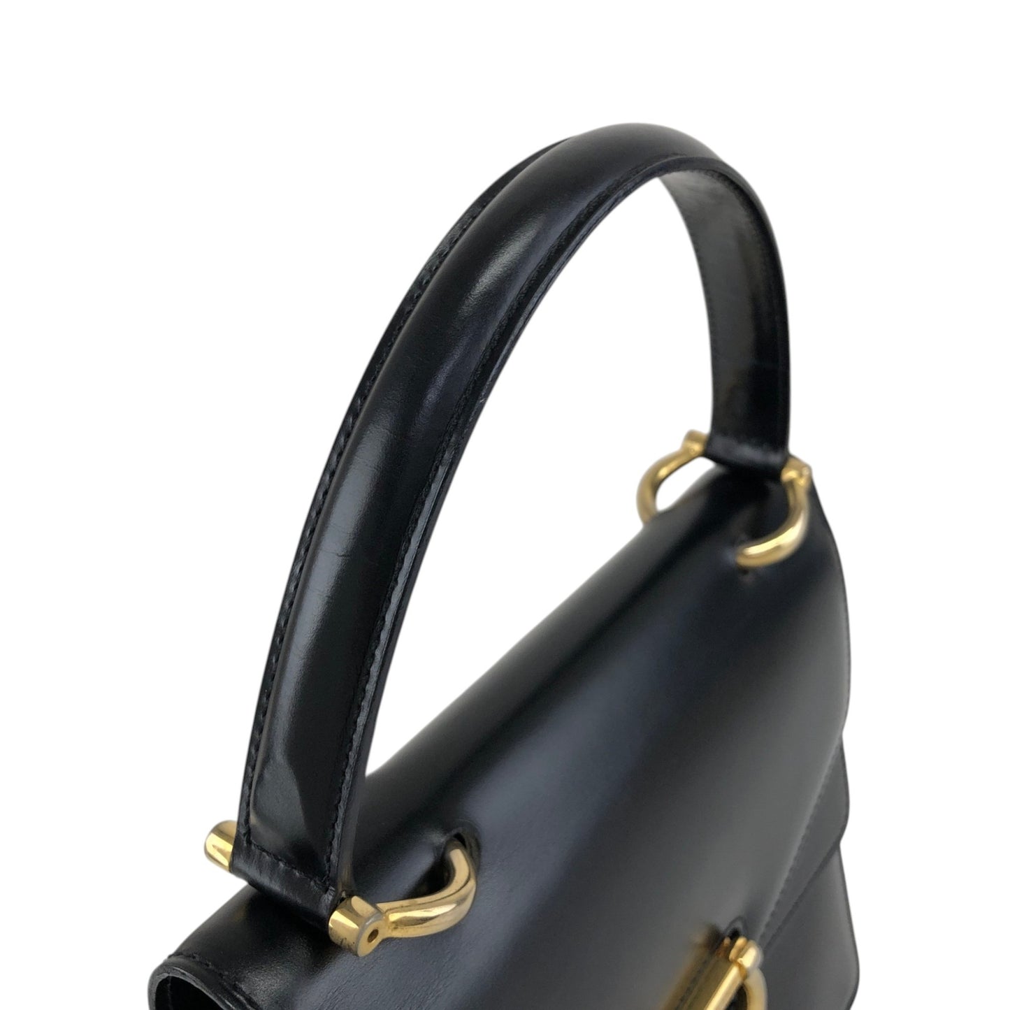 CELINE Double Flap Handbag Black Vintage teziwg