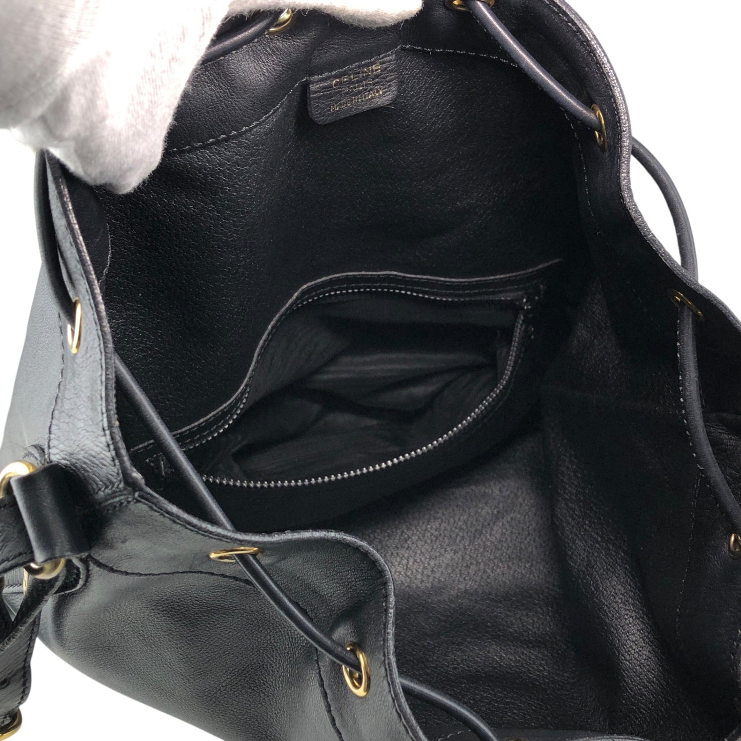 CELINE Gancini Drawstring Shoulder bag Black Vintage 4g3rt5