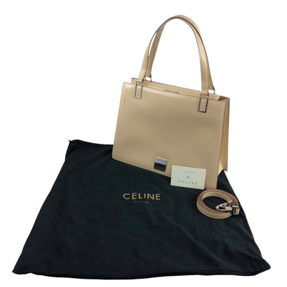 CELINE Logo Two-way Handbag Shoulder bag Beige Vintage nb66wk