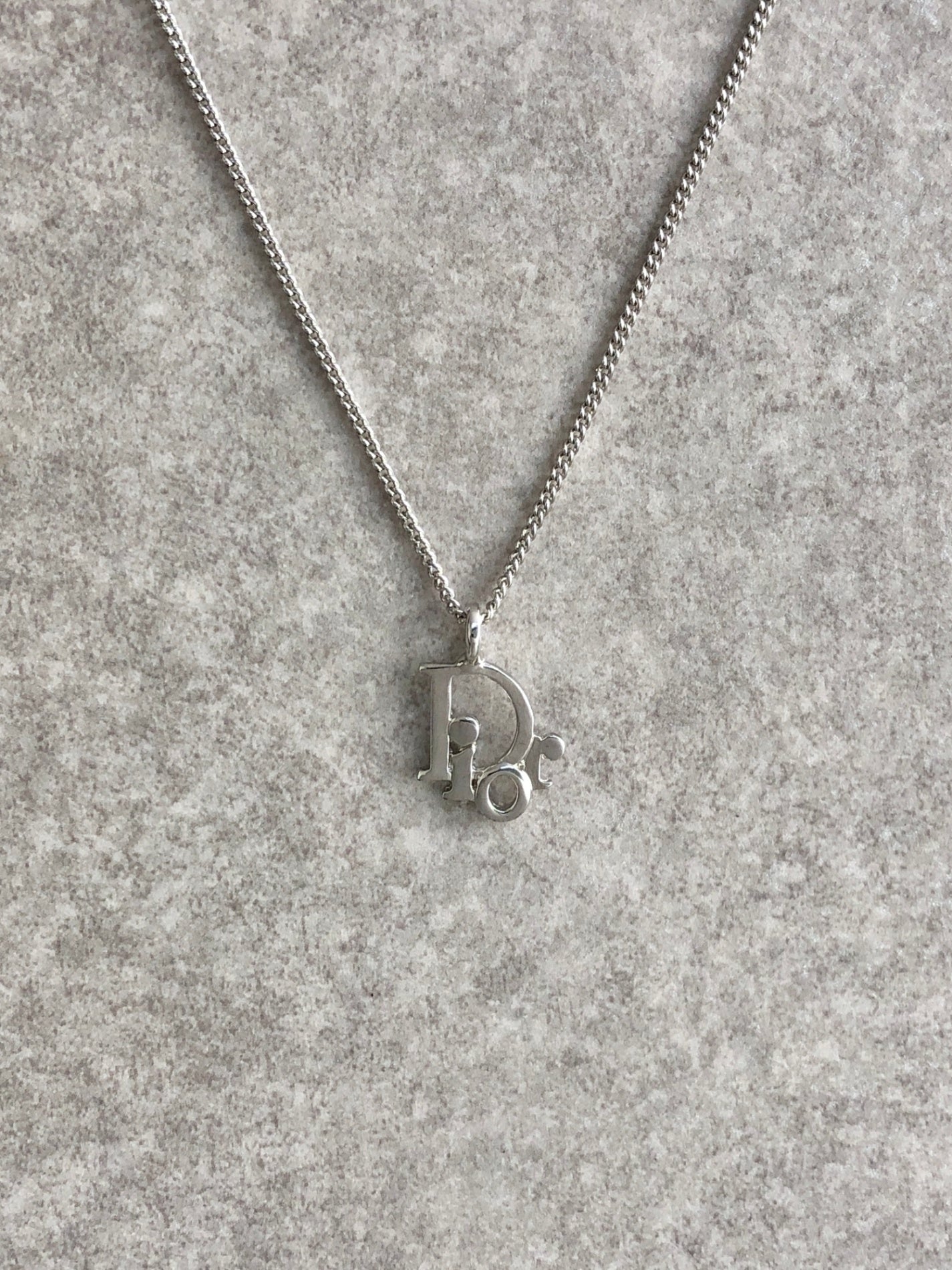 Christian Dior Logo Motif Necklace Silver Vintage gne8aw