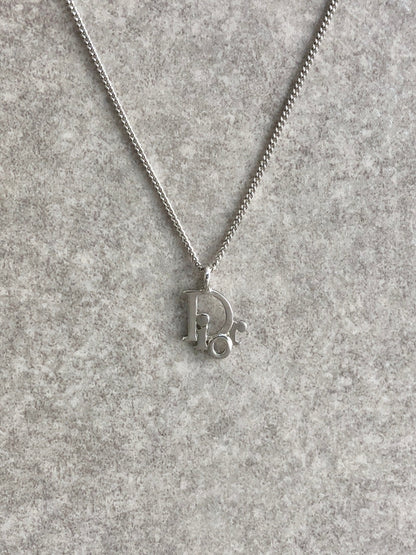 Christian Dior Logo Motif Necklace Silver Vintage gne8aw