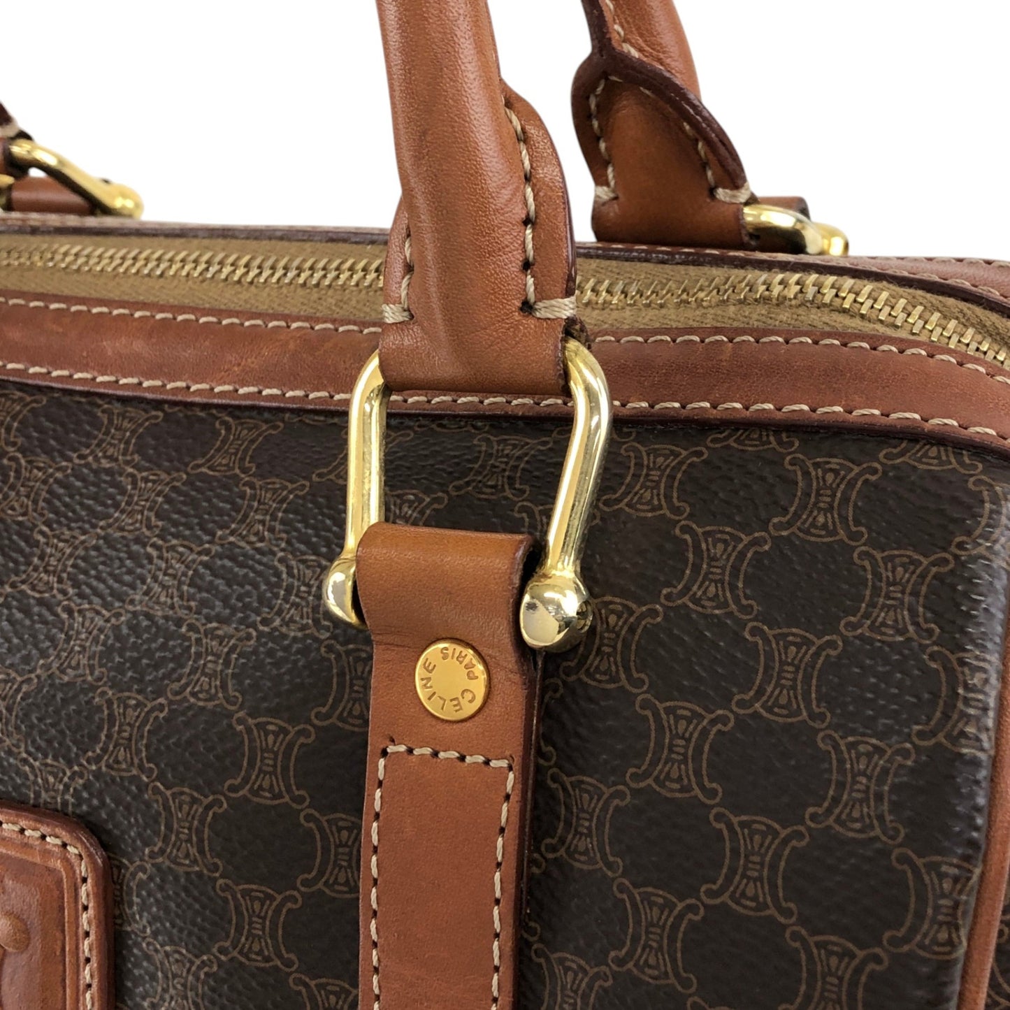 CELINE Macadam Blason Handbag Boston bag Brown Vintage sh72vd