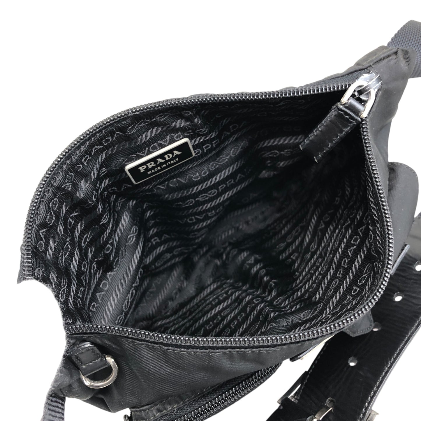 PRADA Triangle Logo Front Pocket Sling bag Black Vintage ts8rf4