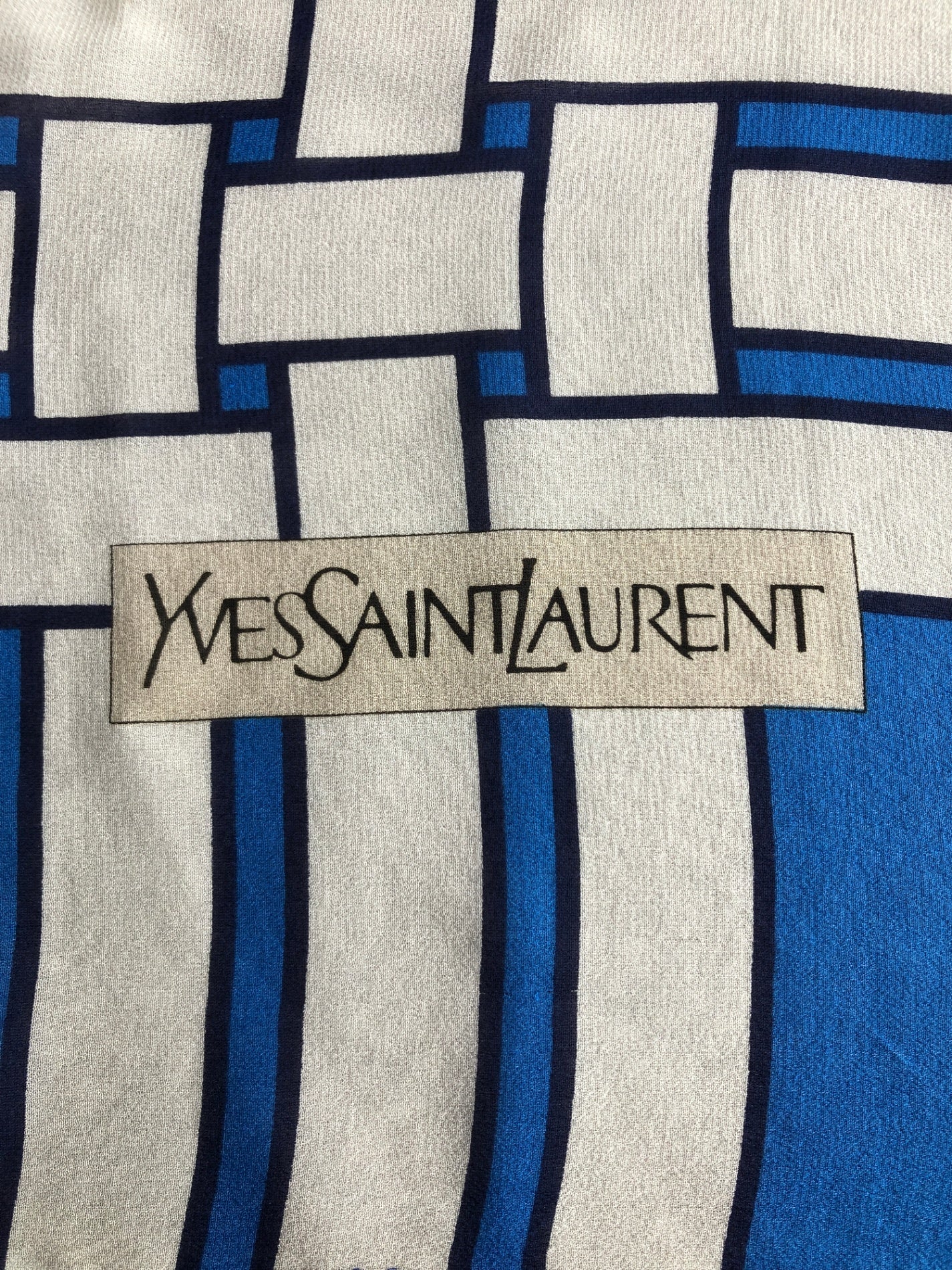 Yves Saint Laurent SILK Scarf Blue×White Vintage 8tjh4p