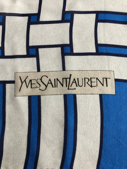 Yves Saint Laurent SILK Scarf Blue×White Vintage 8tjh4p