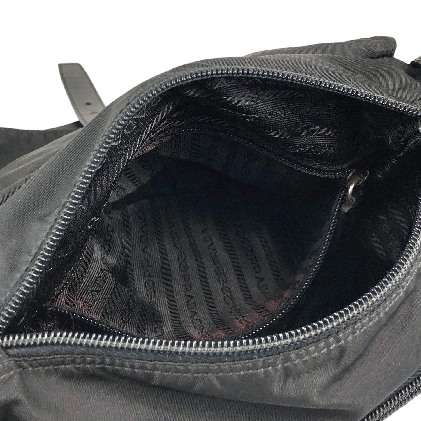 PRADA Tessuto Triangle Logo Front Buckle Shoulder bag Black Vintage d42ma2