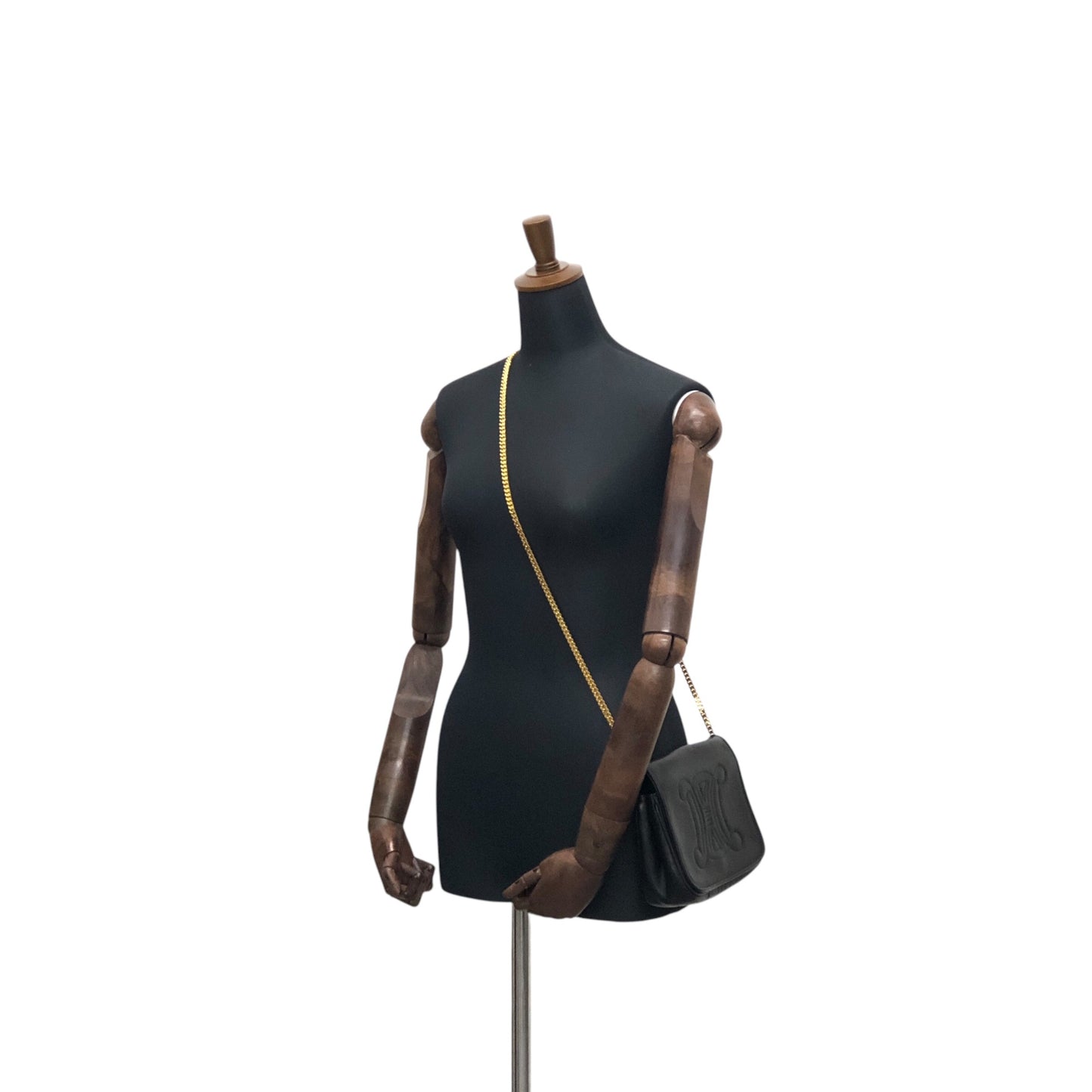 CELINE Triomphe Stitch Chain Shoulder bag Black Vintage 8u4mtc
