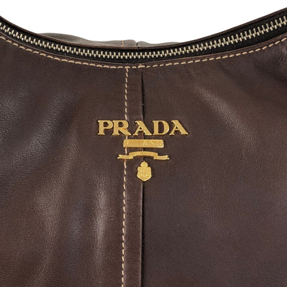 PRADA Logo Handbag Hobobag Brown Vintage c7p34v