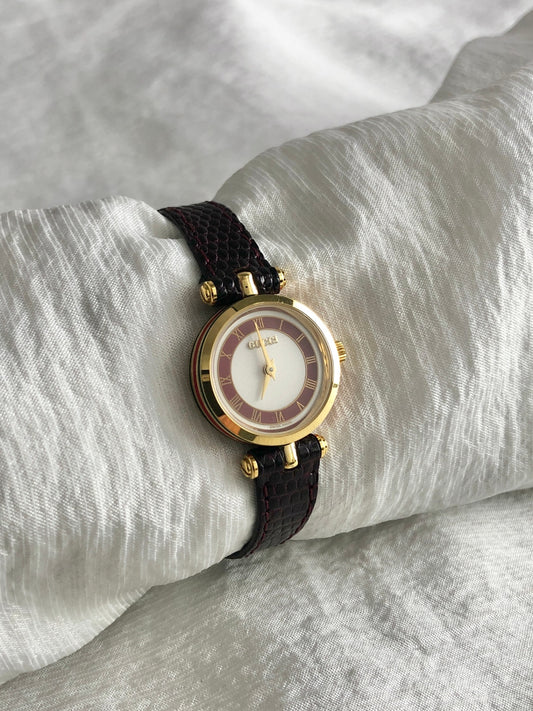 GUCCI Sherry Line Quartz Watch Gold×Red Vintage sujccz