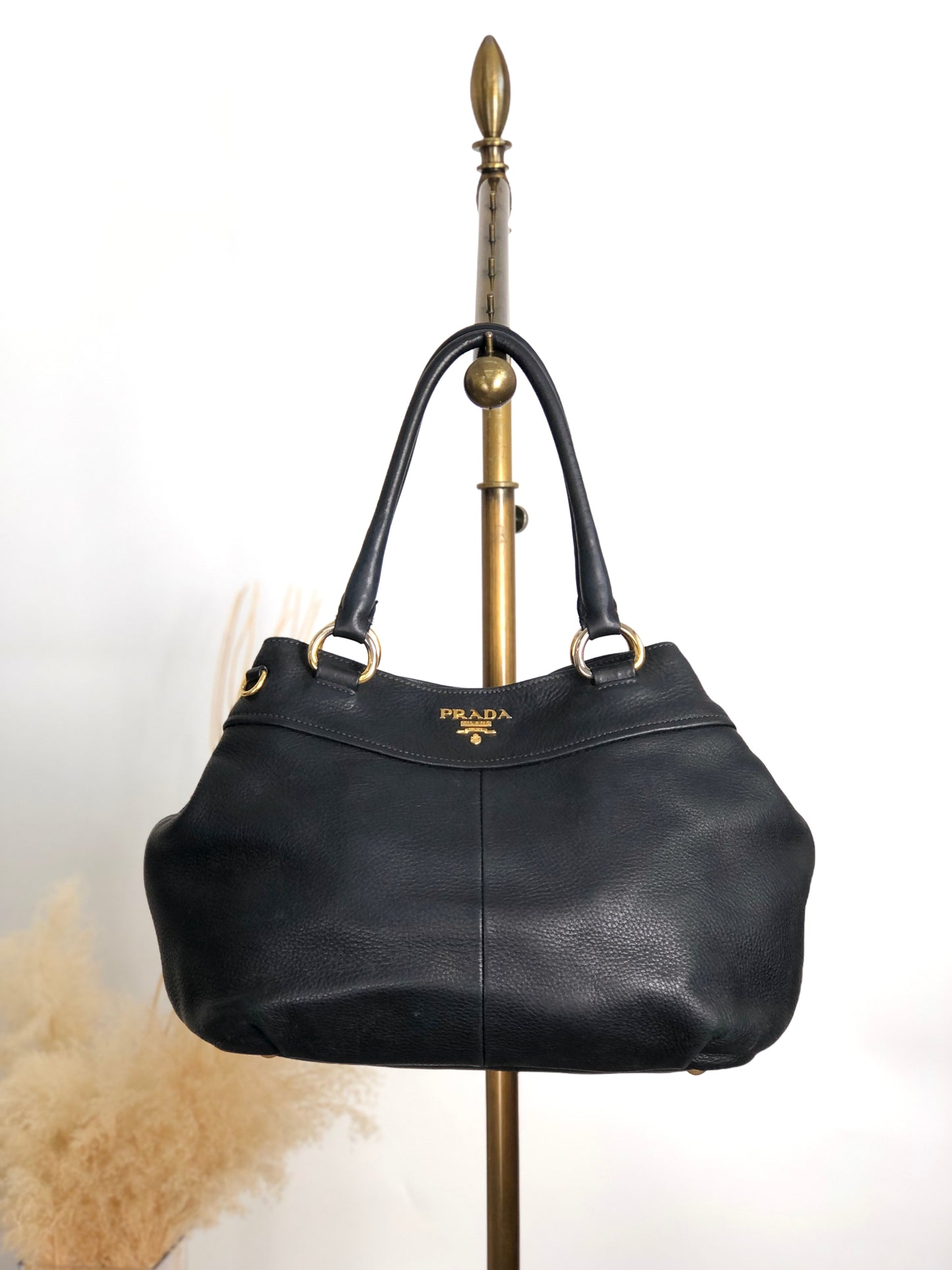 PRADA Logo Handbag Totebag Black Vintage 3ksgpr