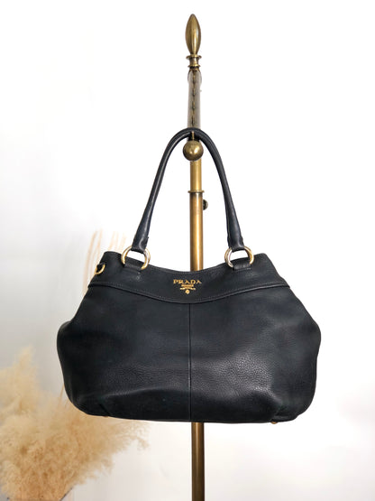 PRADA Logo Handbag Totebag Black Vintage 3ksgpr