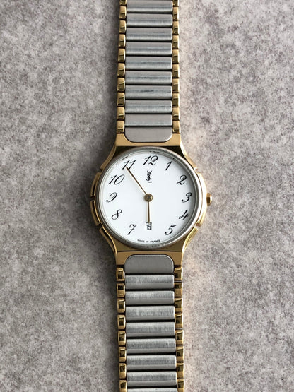 Yves Saint Laurent YSL Logo Watch Gold×Silver 566890 Vintage ais6sd