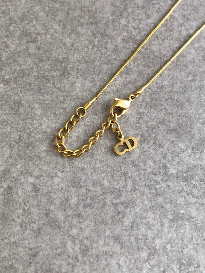 Christian Dior Logo Motif Necklace Gold Vintage hua3hy